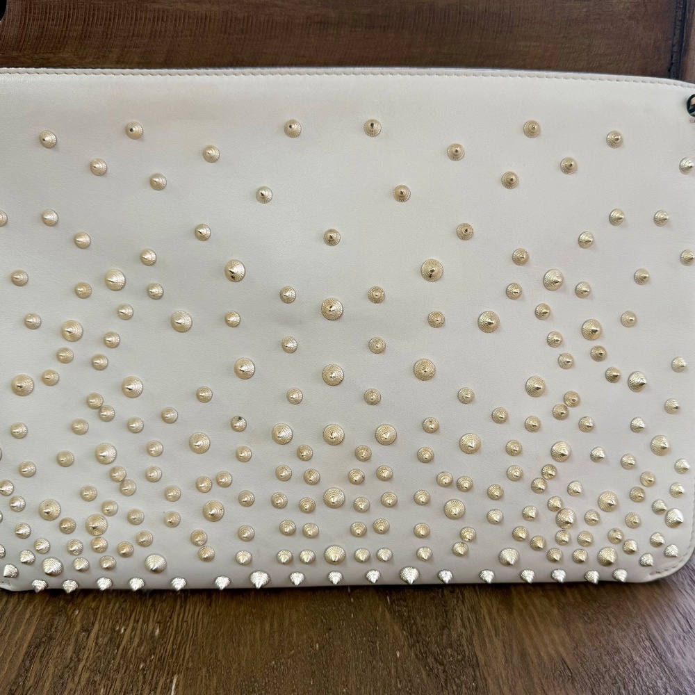 Christian Louboutin White Leather Loubiposh Clutch with Gold Spikes - Picture 9 of 9
